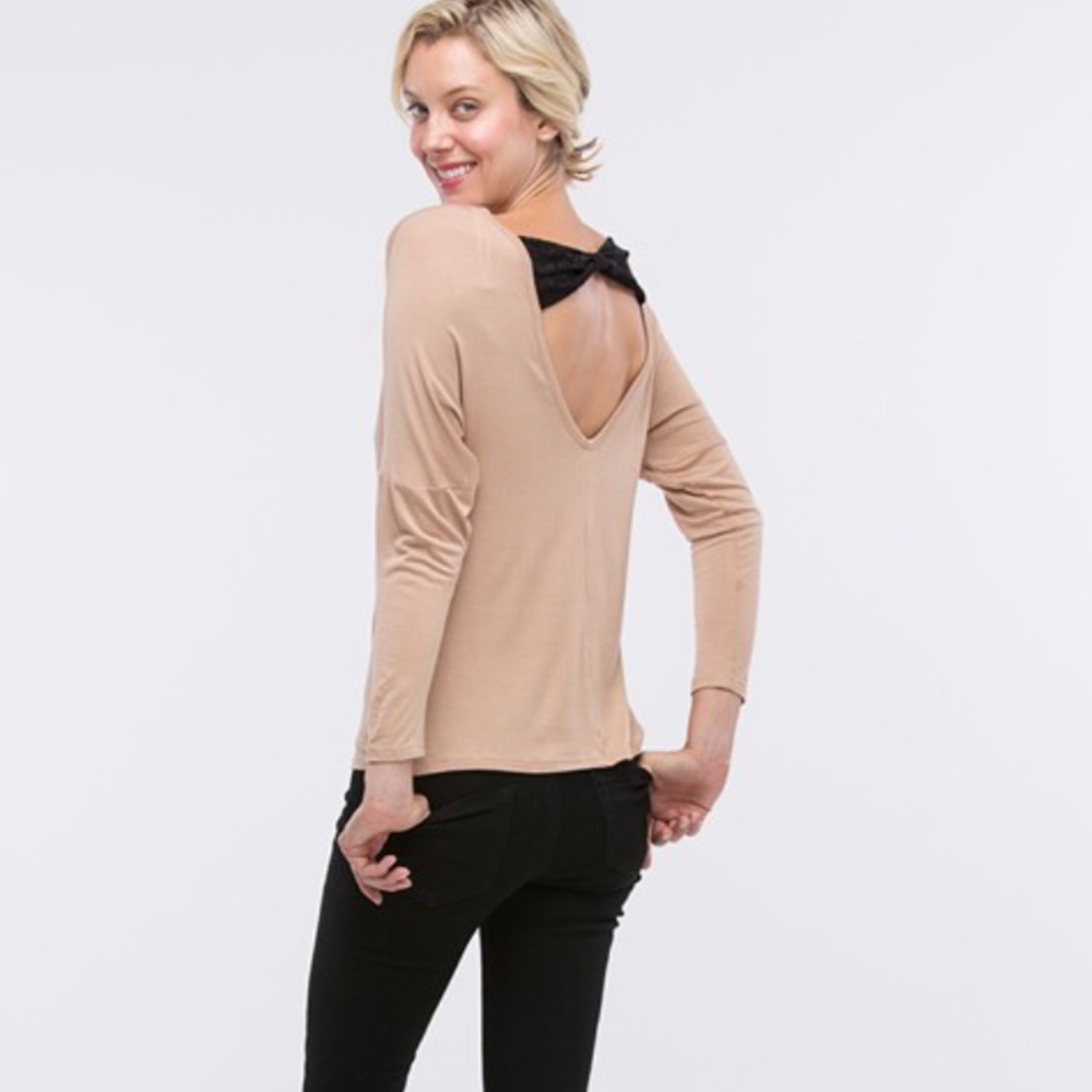 Taupe bow cotton top